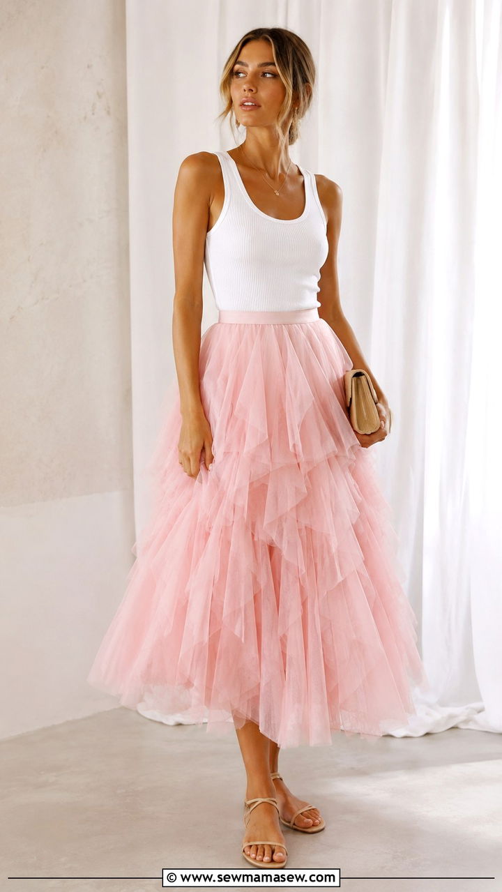 Statement Skirt With Simple Tank Top Outfit - 30 spring summer 2026 outfits for women
