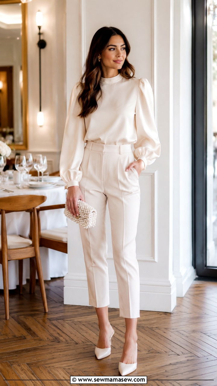 Statement Sleeve Blouse with Cropped Trousers - 30 Micro wedding guest outfits