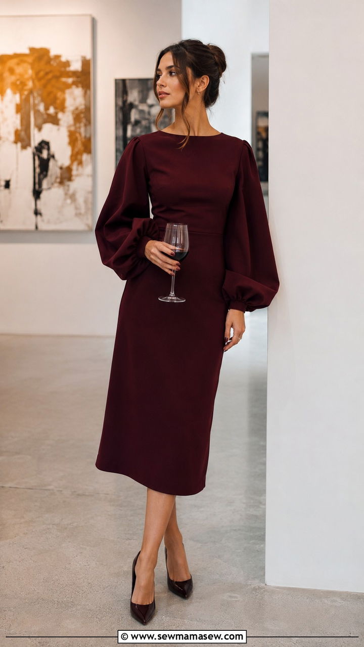 Statement Sleeve Dress with Minimal Accessories - 25 Outfit ideas for small bust and wide hips