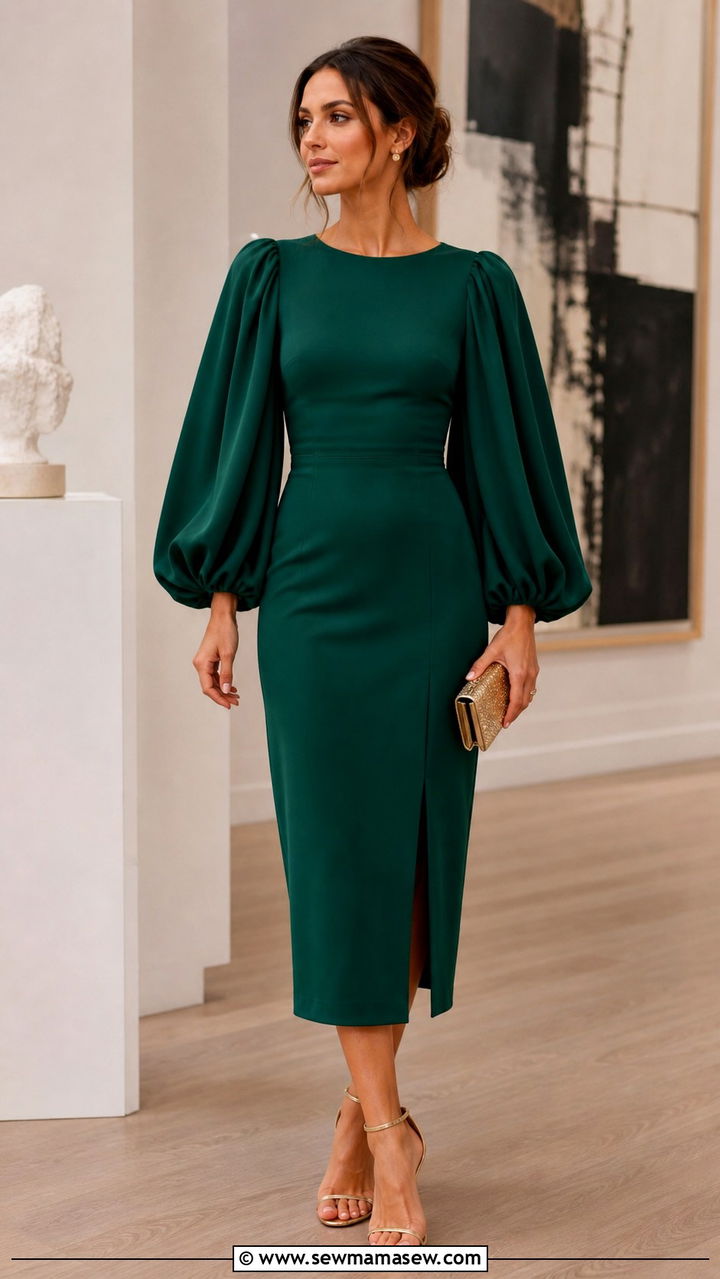Statement Sleeve Dress with Simple Heels - 40 Wedding guest outfit ideas