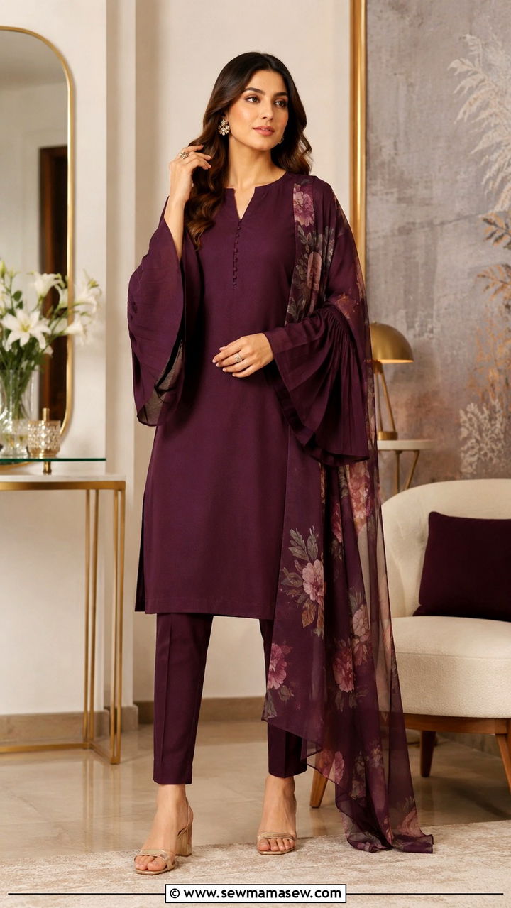 Statement sleeve solid kurta with slim trousers - 30 Lahore outfit ideas
