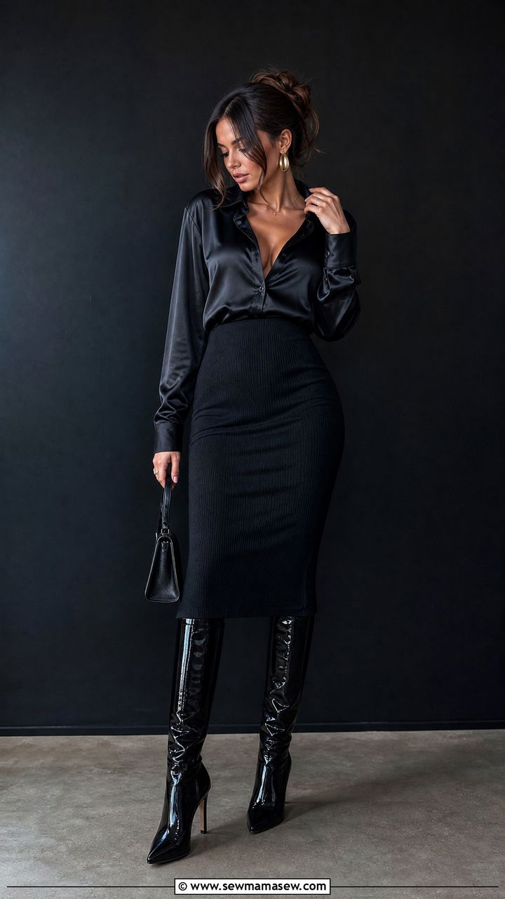 Stiletto Knee High Boots with a Bodycon Midi Skirt - 25 Knee high boots outfit ideas with a skirt