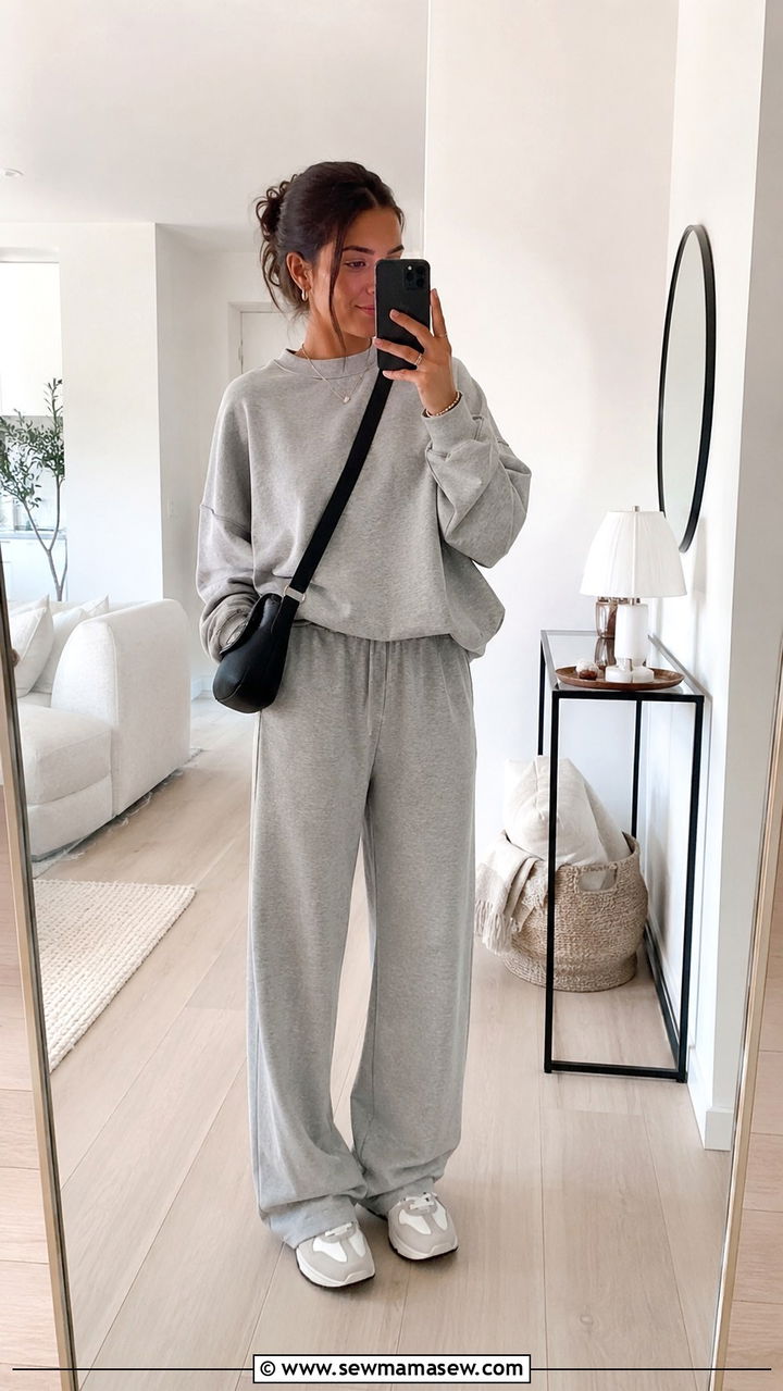 Stone grey oversized sweater and lounge pants - 30 Sweater and pants matching set outfit ideas