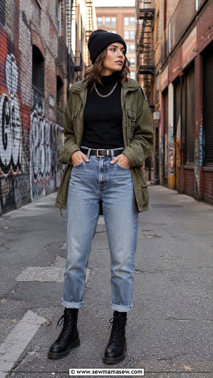 Stonewashed Jeans With Combat Boots - 30 Stonewashed jeans outfit ideas
