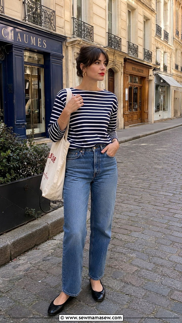 Stonewashed Jeans With Striped Long Sleeve Shirt - 30 Stonewashed jeans outfit ideas