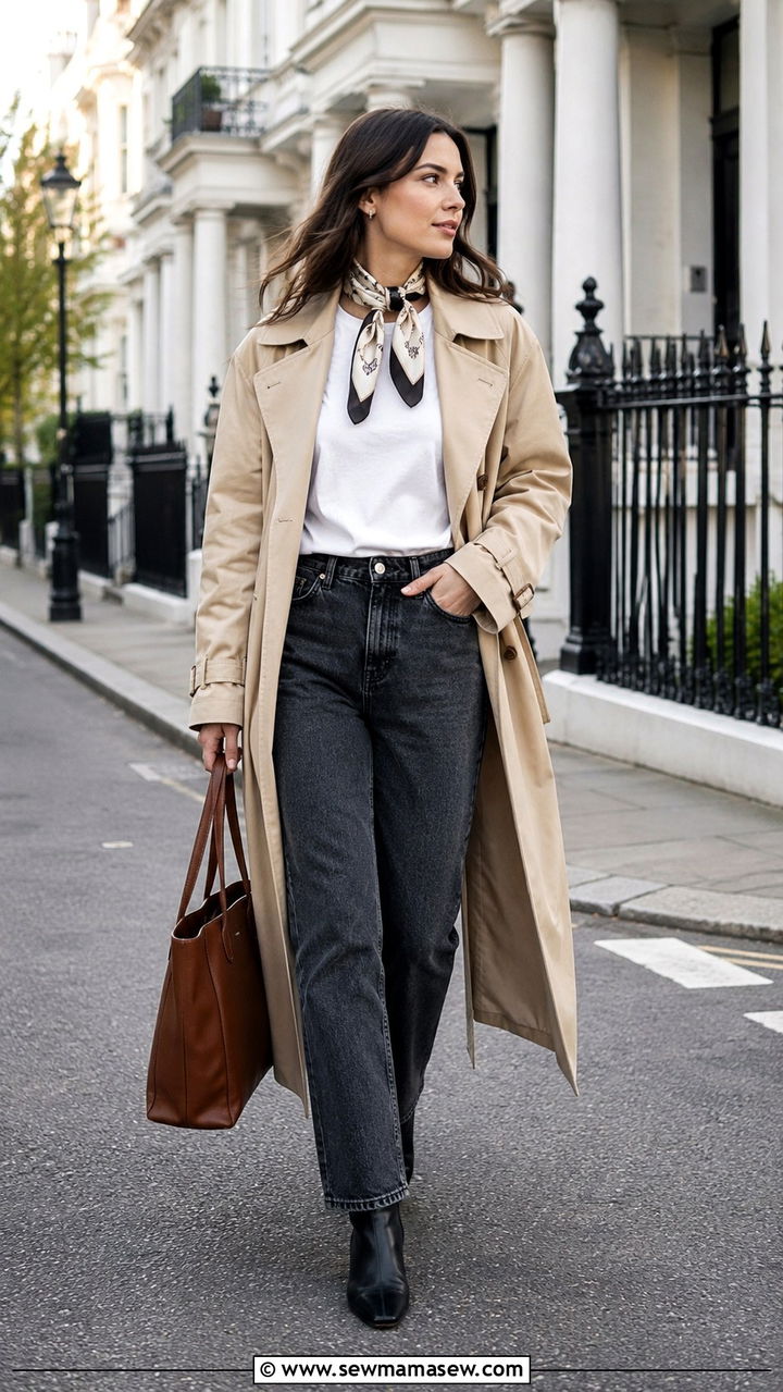 Stonewashed Jeans With Trench Coat - 30 Stonewashed jeans outfit ideas