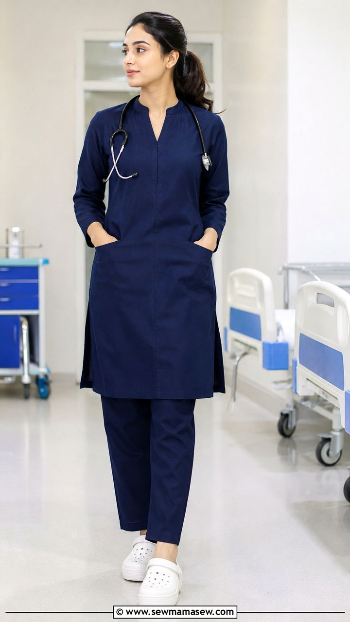 Straight Cut Tunic With Ankle Length Straight Trousers - 20 Modest outfit ideas for nurse