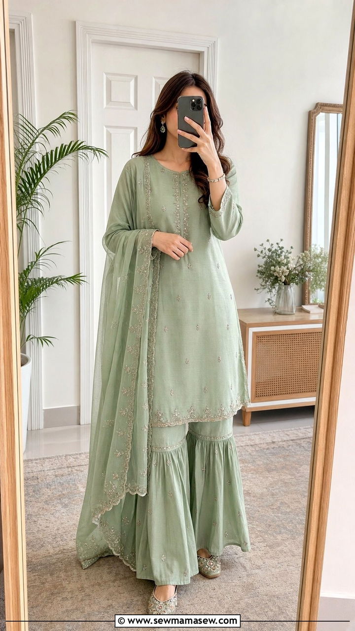 Straight Kurta With Sharara Pants - 25 Eid outfit ideas Indian