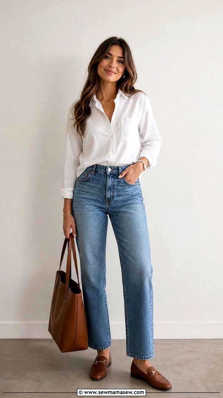 Straight Leg Jeans And Button Down - 30 Effortless brunch outfit ideas