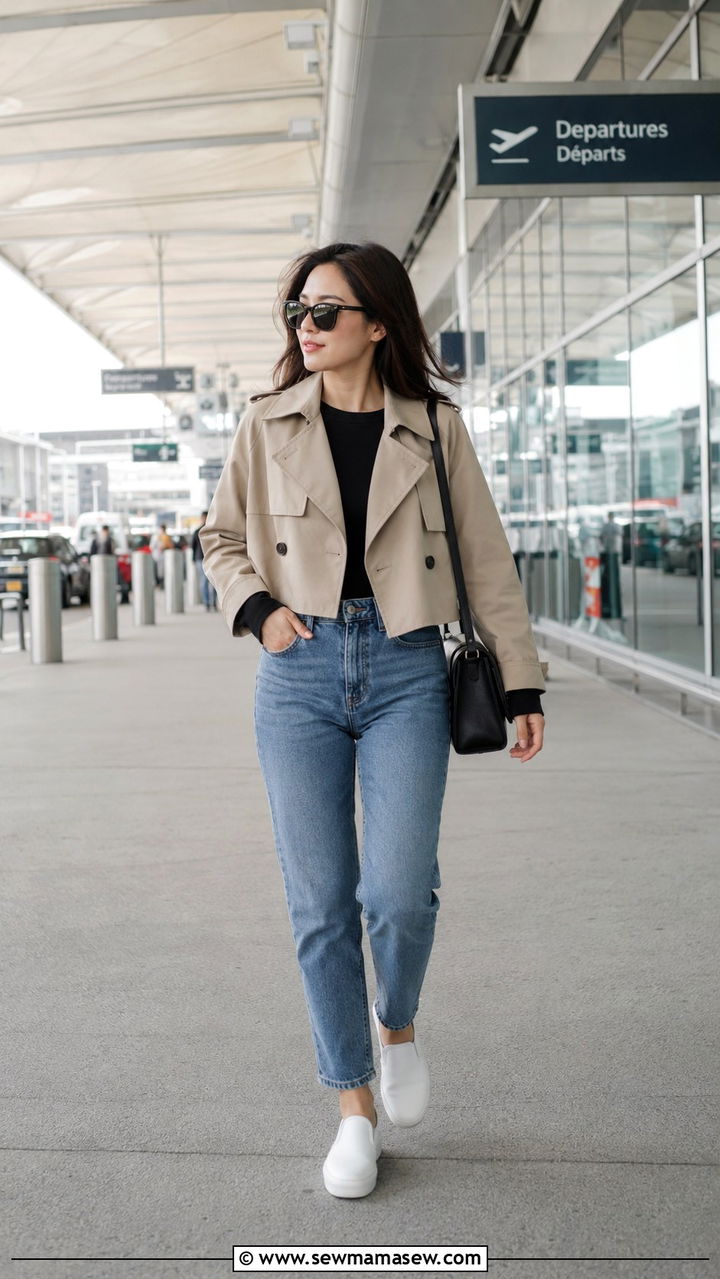 Straight Leg Jeans And Trench Coat On A Petite Frame - 25 Petite outfit ideas for airport
