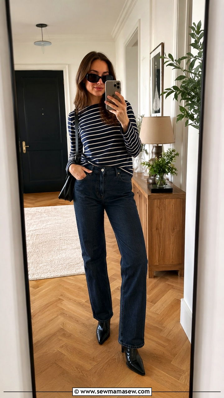 Straight Leg Jeans Striped Shirt Bug Eye Sunglasses - 20 spring outfits with bug eye sunglasses