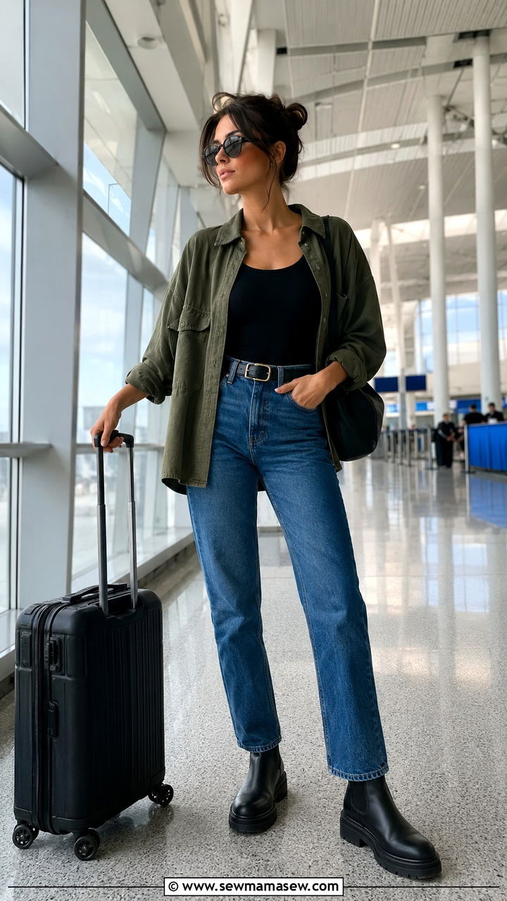 Straight Leg Jeans With Chunky Ankle Boots Airport Outfit - 25 Airport outfit ideas JFK New York