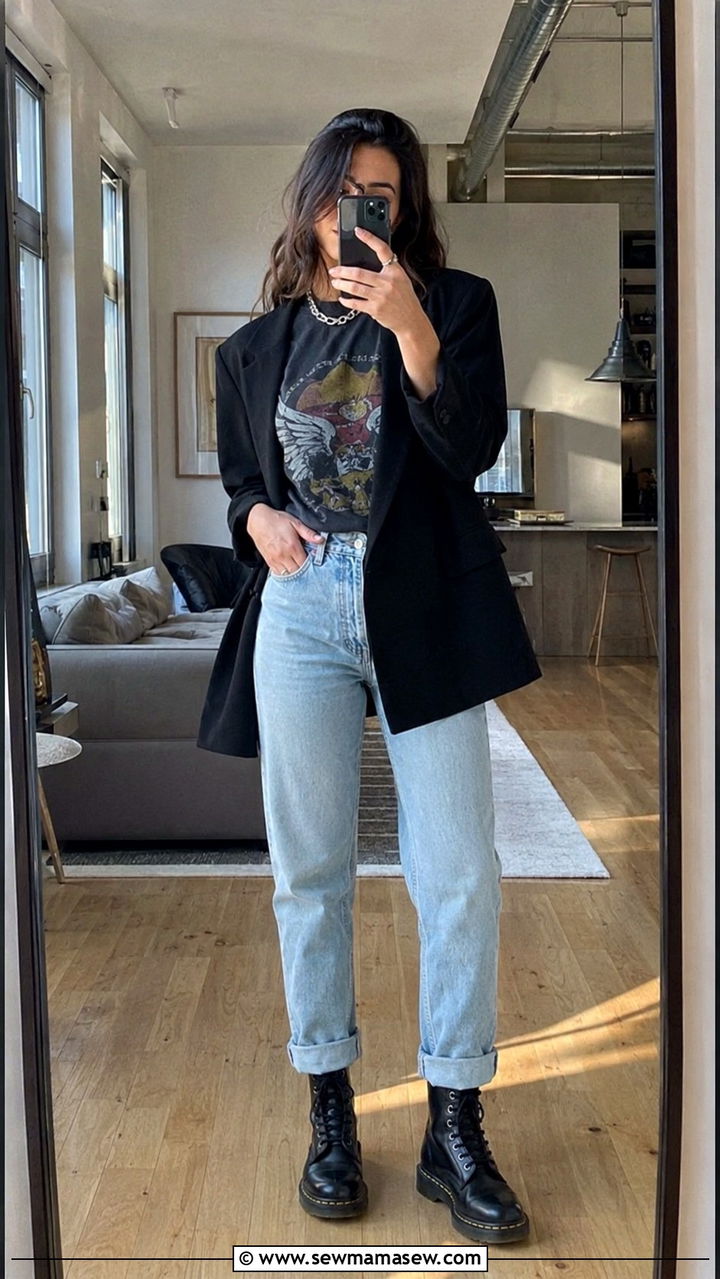 Straight Leg Jeans With Combat Boots And Graphic Tee - 30 Straight leg jeans outfit ideas with boots