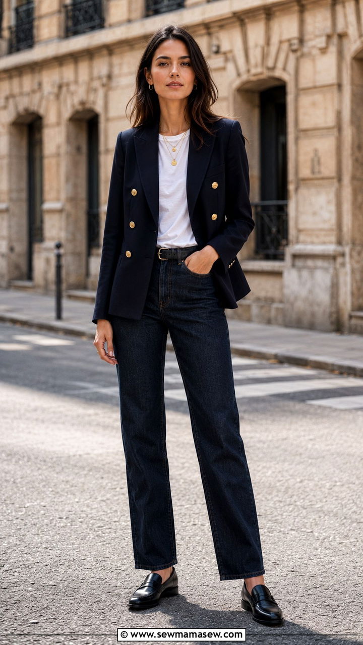 Straight Leg Jeans With Double Breasted Blazer - 30 classy outfits for tall women