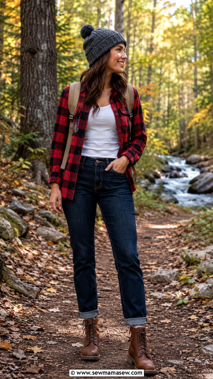 Straight Leg Jeans With Lace Up Boots And Flannel Shirt - 30 Straight leg jeans outfit ideas with boots