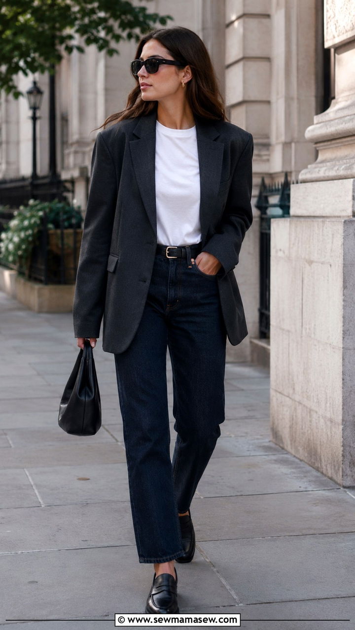 Straight Leg Jeans With Oversized Blazer And Loafers - 30 how to style jeans outfits