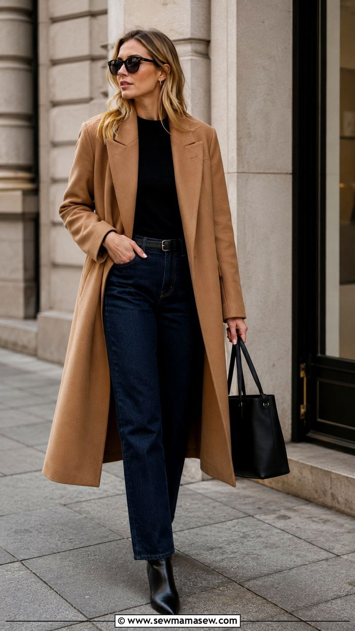 Straight Leg Jeans With Pointed Toe Boots And Camel Coat - 30 Straight leg jeans outfit ideas with boots