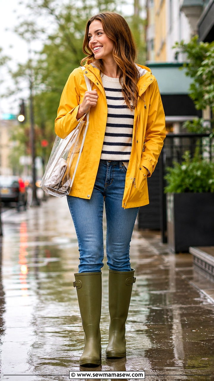 Straight Leg Jeans With Rain Boots And Colorful Jacket - 30 Straight leg jeans outfit ideas with boots