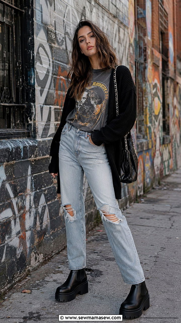 Straight Leg Jeans With Wedge Boots And Flowy Blouse - 30 Straight leg jeans outfit ideas with boots