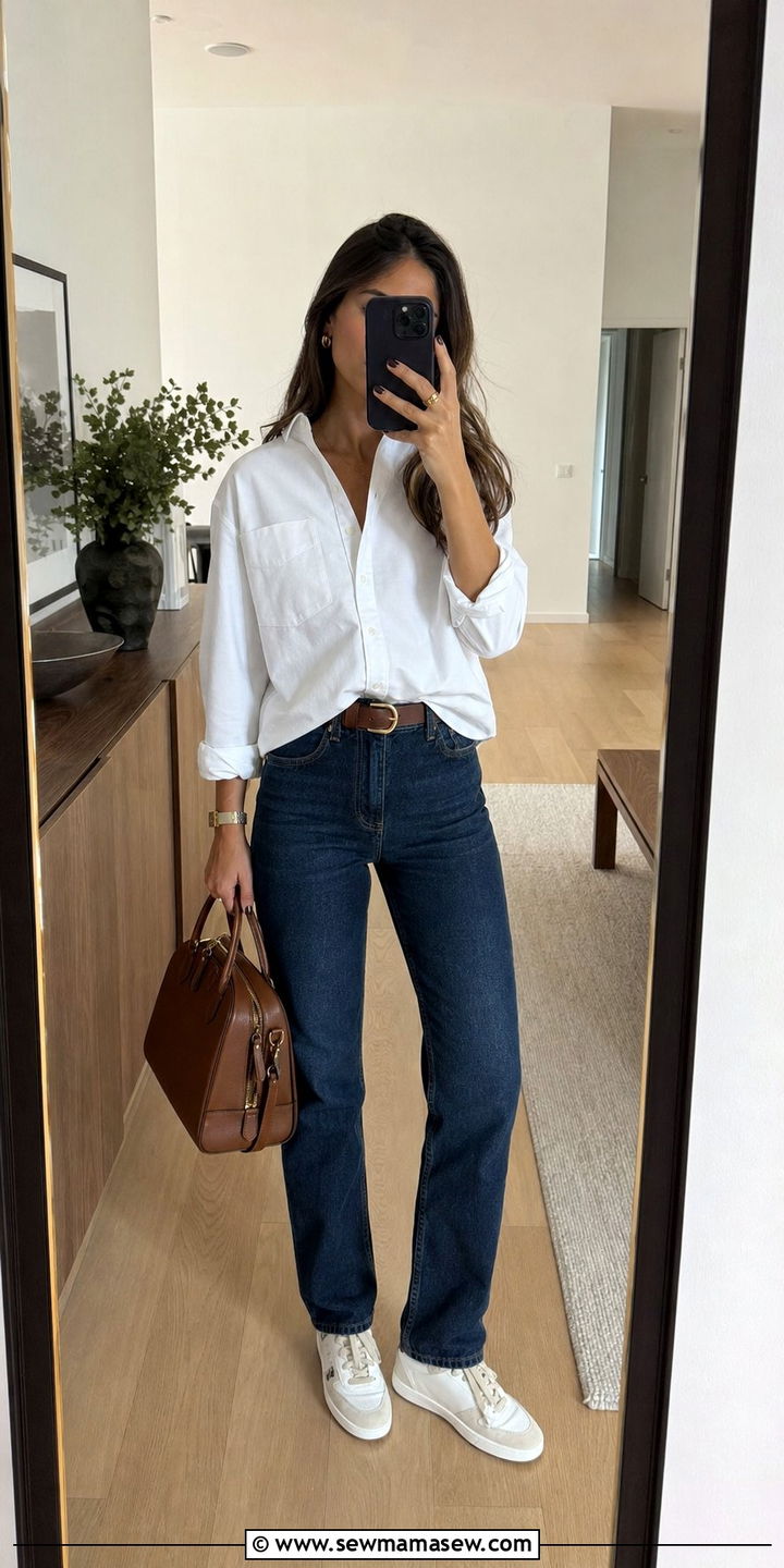 Straight Leg Jeans With White Sneakers And Button Down Shirt - 25 Straight leg jeans outfit ideas with white sneakers