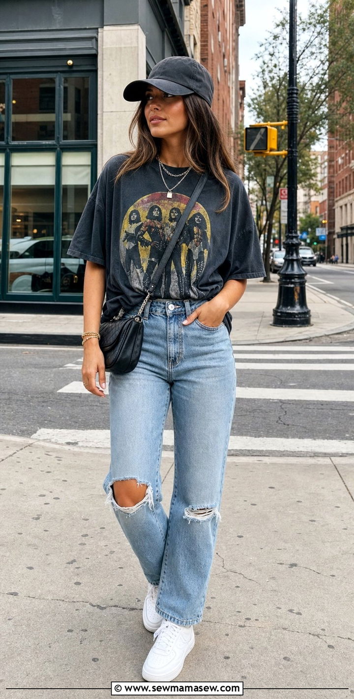 Straight Leg Jeans With White Sneakers And Graphic Tee - 25 Straight leg jeans outfit ideas with white sneakers