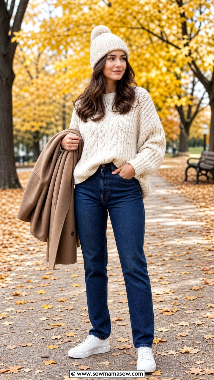 Straight Leg Jeans With White Sneakers And Oversized Sweater - 25 Straight leg jeans outfit ideas with white sneakers