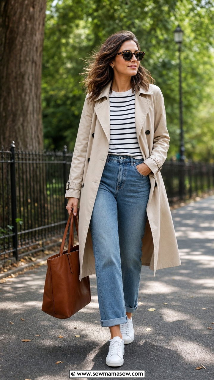 Straight Leg Jeans With White Sneakers And Trench Coat - 25 Straight leg jeans outfit ideas with white sneakers