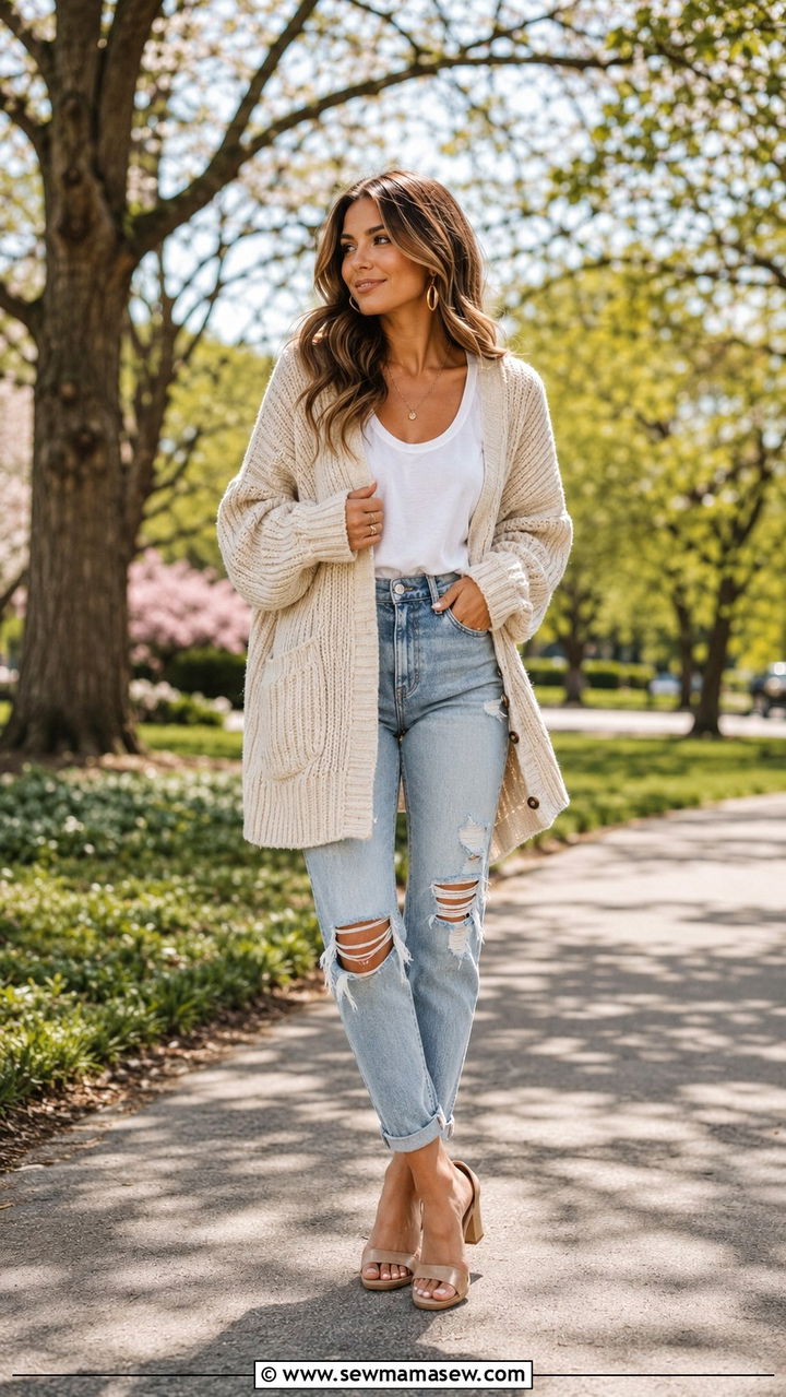 Straight Leg Jeans and Basic White Tee Outfit - 30 Spring outfit ideas for stay at home mom