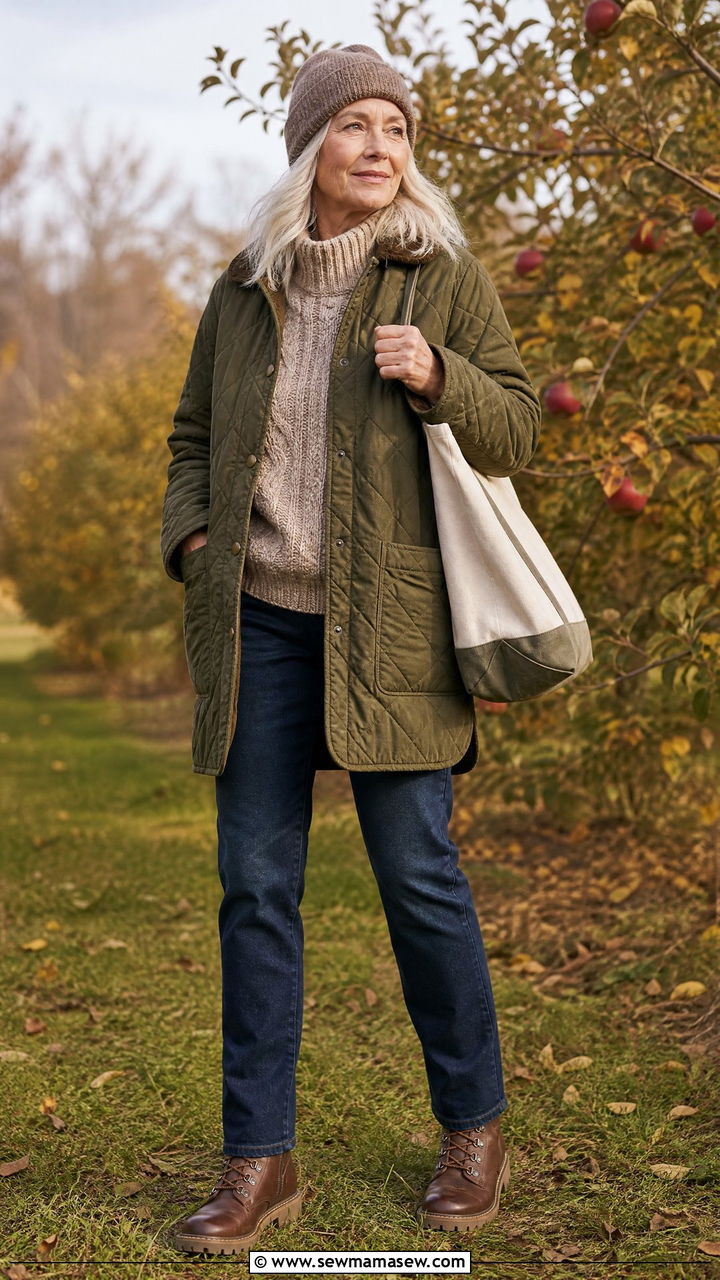 Straight Leg Jeans with Barn Coat and Lug Boots - 35 Jeans outfit ideas for women over 60