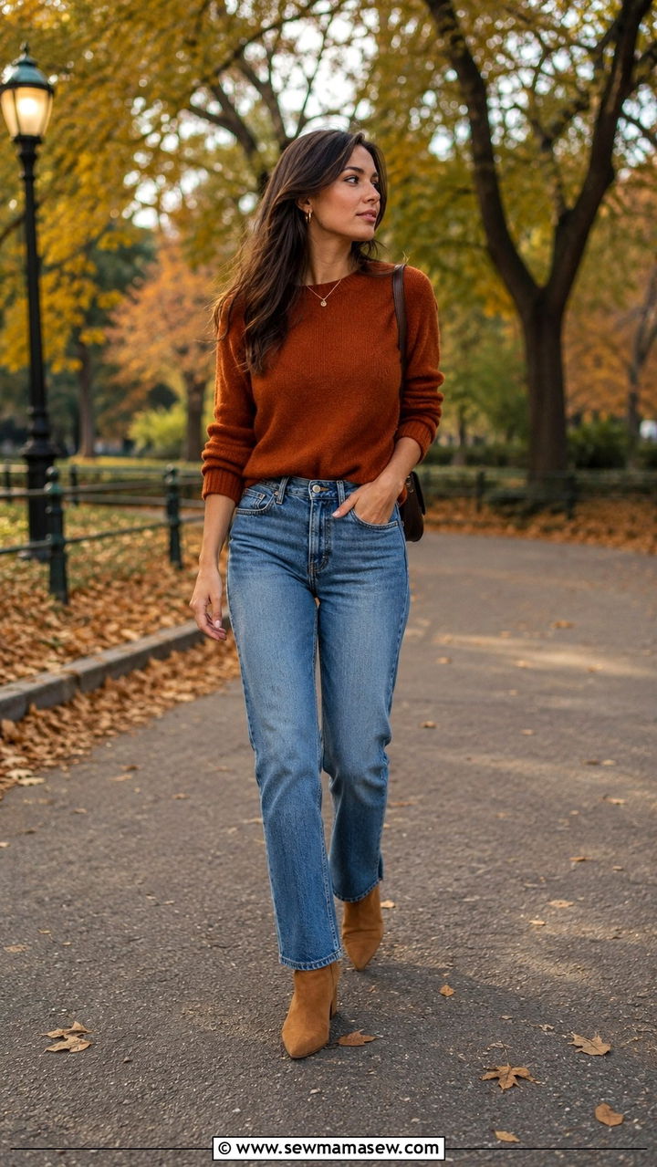 Straight Leg Jeans with Block Heel Mules and Turtleneck Bodysuit - 30 Straight leg jeans outfit ideas with heels