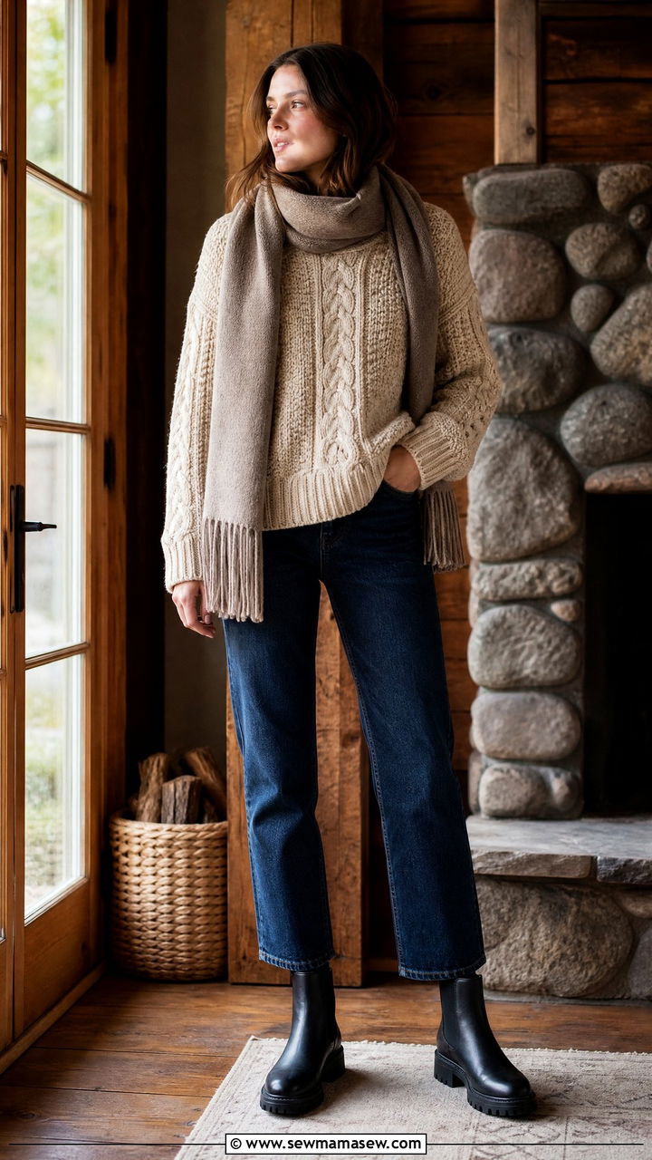 Straight Leg Jeans with Chunky Knit Sweater Outfit - 25 chic straight leg jeans outfit ideas