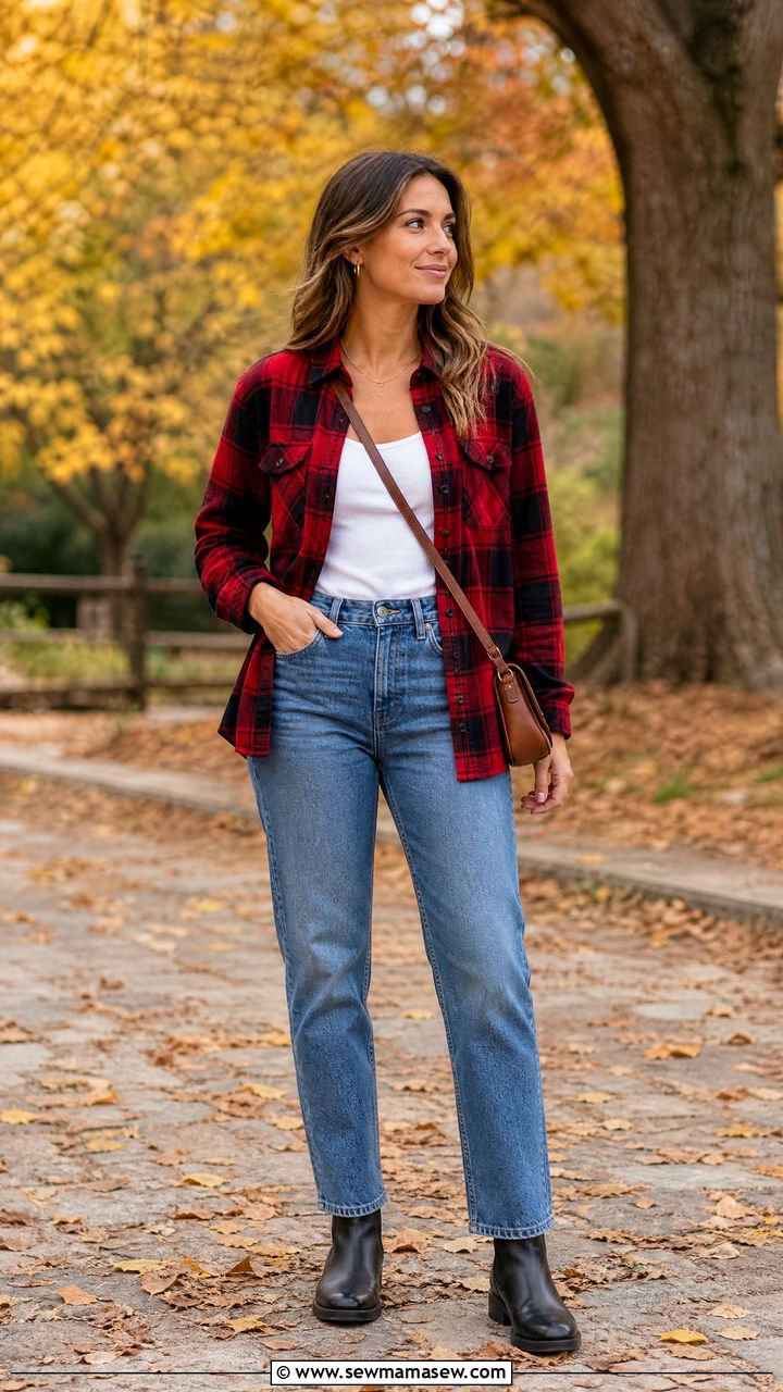 Straight Leg Jeans with Flannel Shirt and Chelsea Boots - 35 How to style straight leg jeans