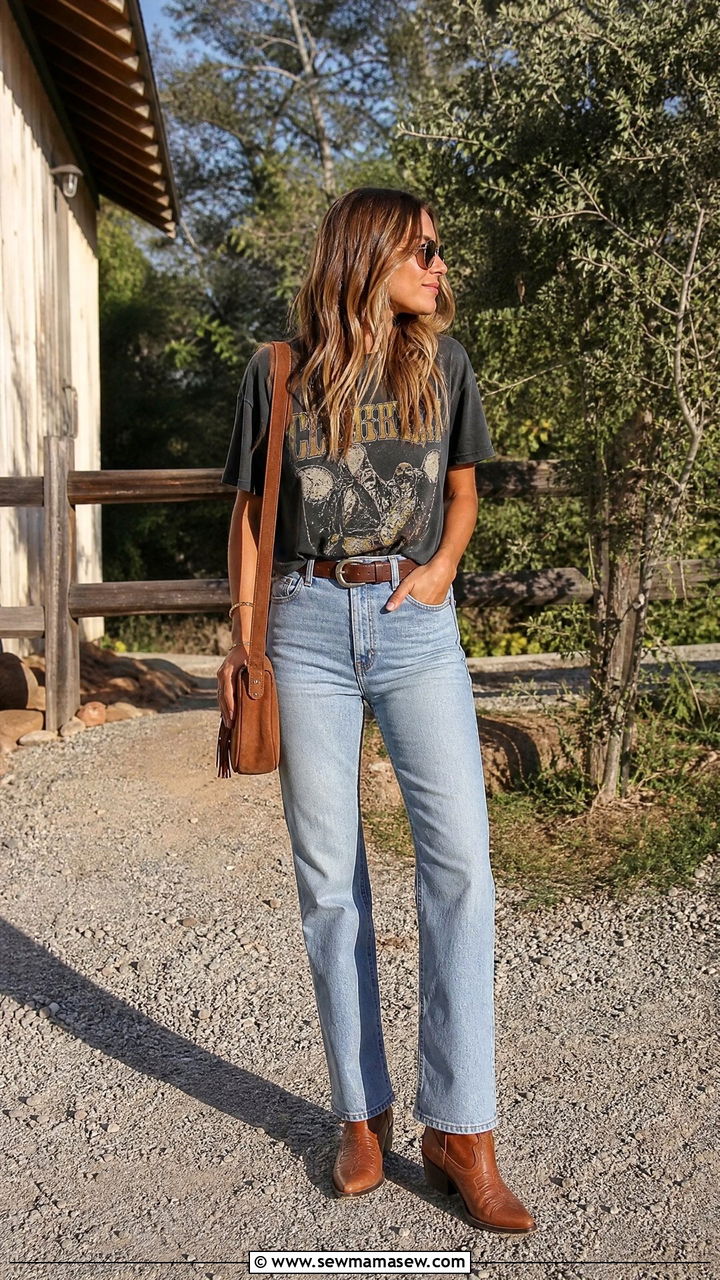 Straight Leg Jeans with Graphic Tee and Cowboy Boots - 35 How to style straight leg jeans