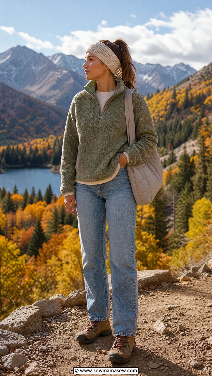 Straight Leg Jeans with Half Zip Pullover and Hiking Boots - 35 How to style straight leg jeans