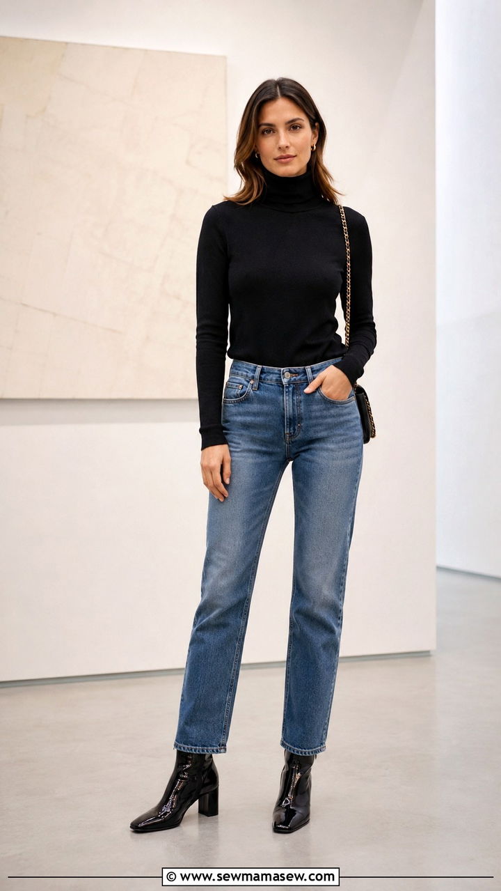 Straight Leg Jeans with Sock Boots and Oversized Button Down - 30 Straight leg jeans outfit ideas with heels