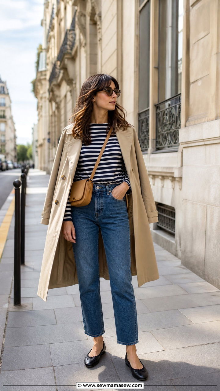 Straight Leg Jeans with Striped Top and Ballet Flats - 35 How to style straight leg jeans