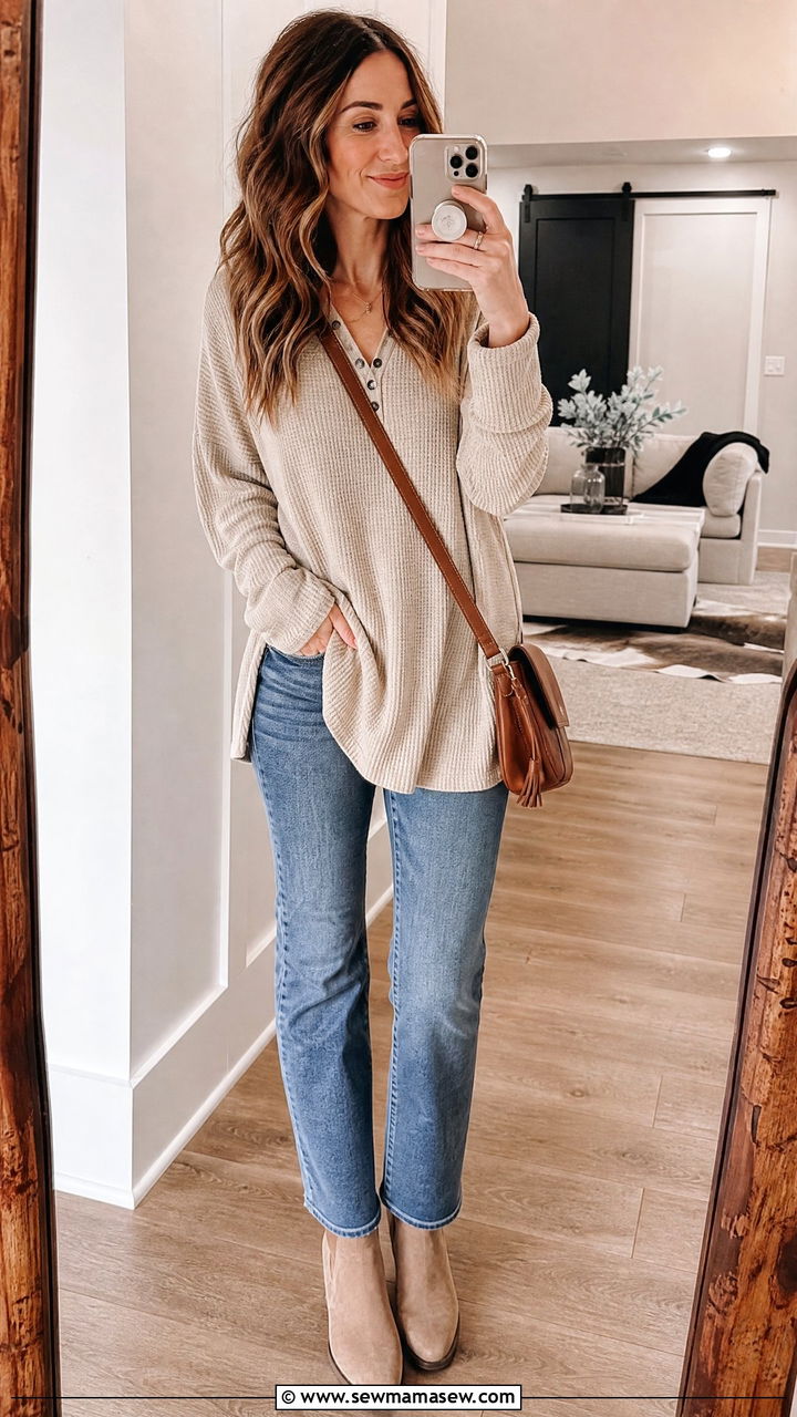 Straight Leg Jeans with Tunic Top - 30 modest country concert outfit ideas