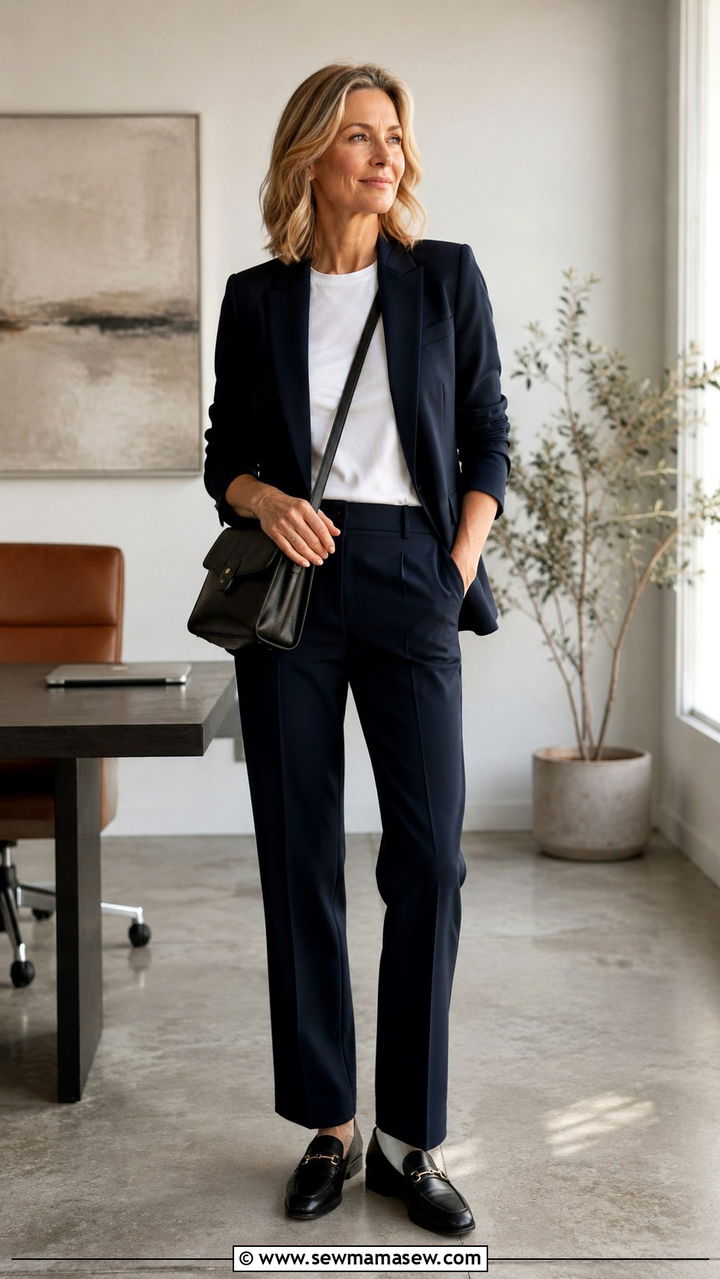 Straight Leg Trousers With Blazer - 25 trousers outfits for women over 40