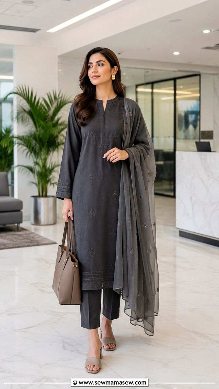 Straight Pants With Long Kurti - 30 Islamabad outfit ideas