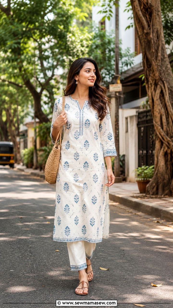 Straight cotton kurta with ankle length trousers Mumbai - 25 Mumbai outfit ideas