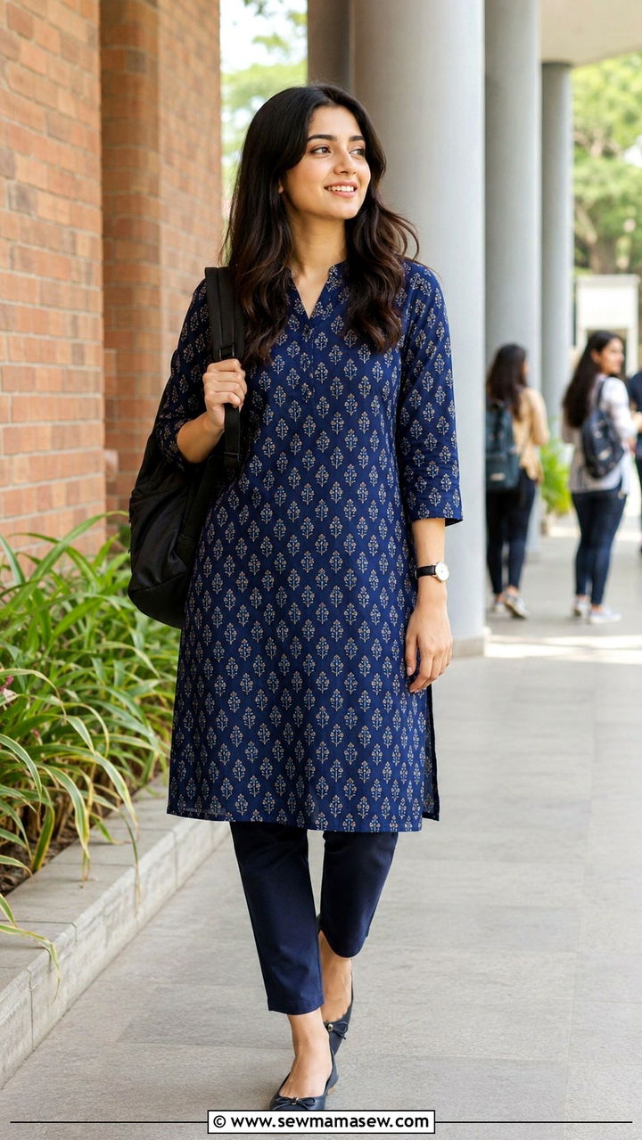 Straight cut kurta with cigarette pants for university - 30 Lahore outfit ideas