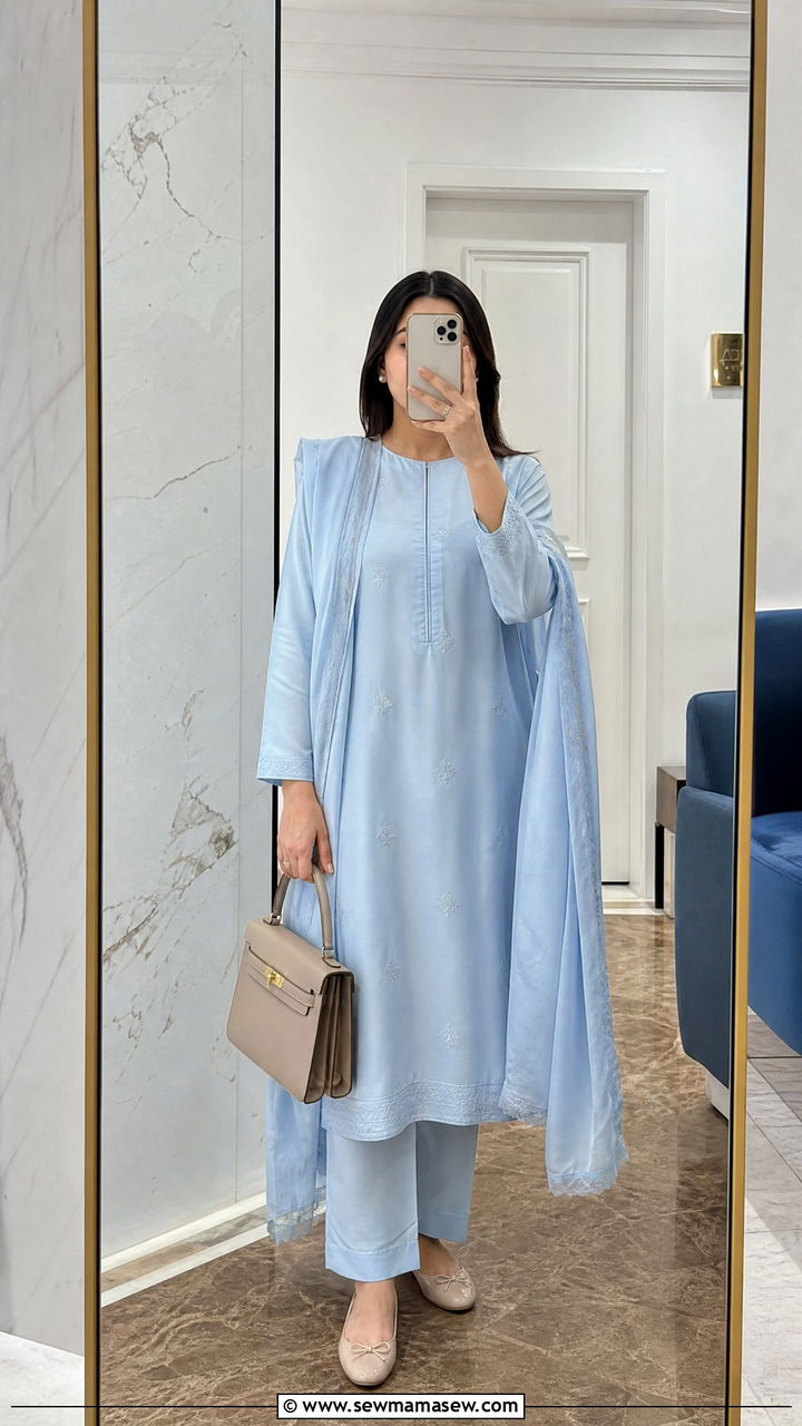 Straight cut suit with minimal jewelry - 25 Iftar outfit ideas