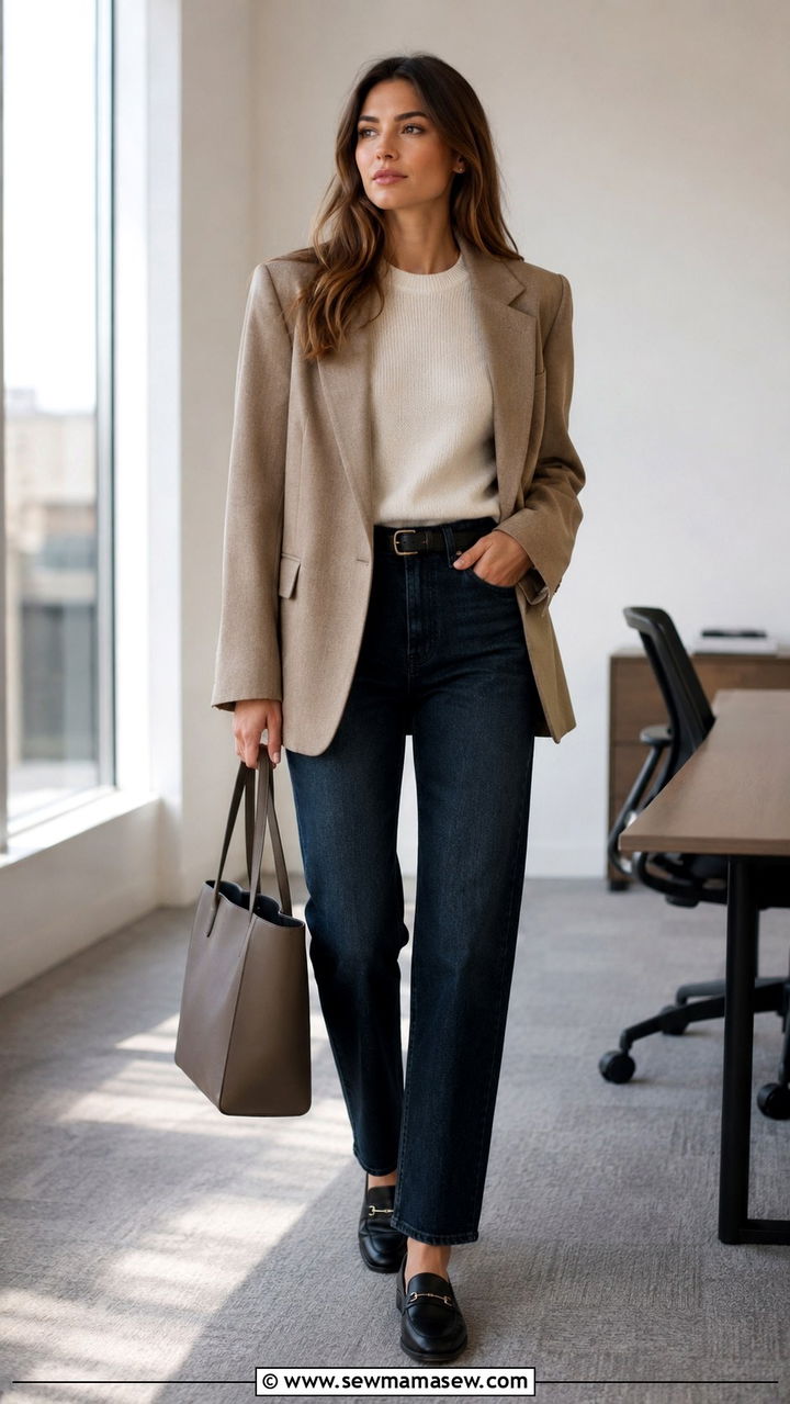 Straight leg jeans with a sweater and blazer outfit - 30 Straight leg jeans outfit ideas with a sweater