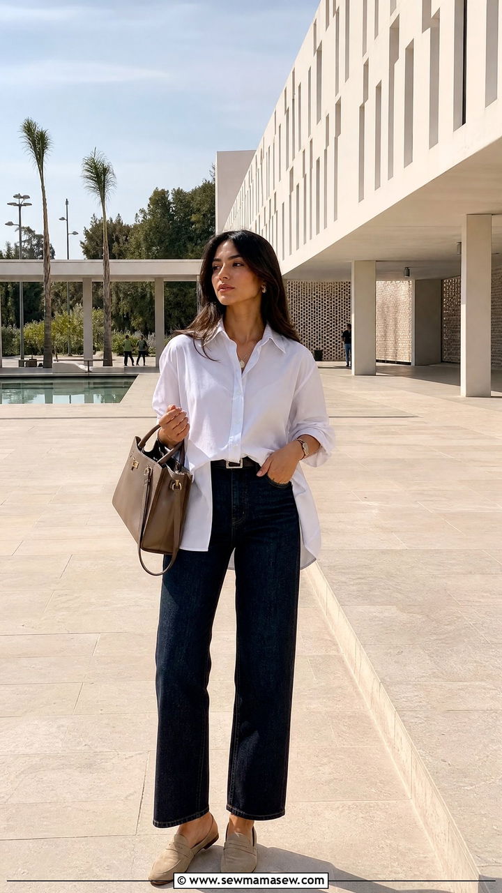 Straight leg jeans with an oversized white shirt - 25 Rabat outfit ideas