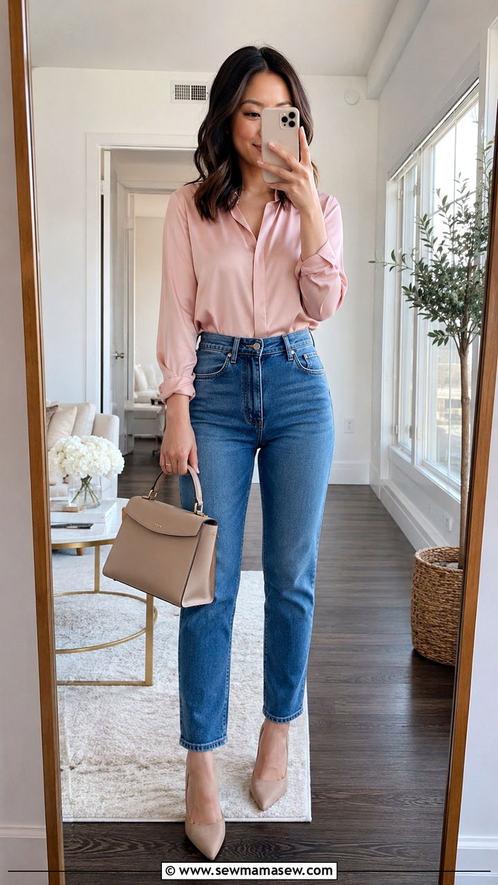 Straight leg jeans with pointed toe heels outfit - 20 Spring outfits for short legs