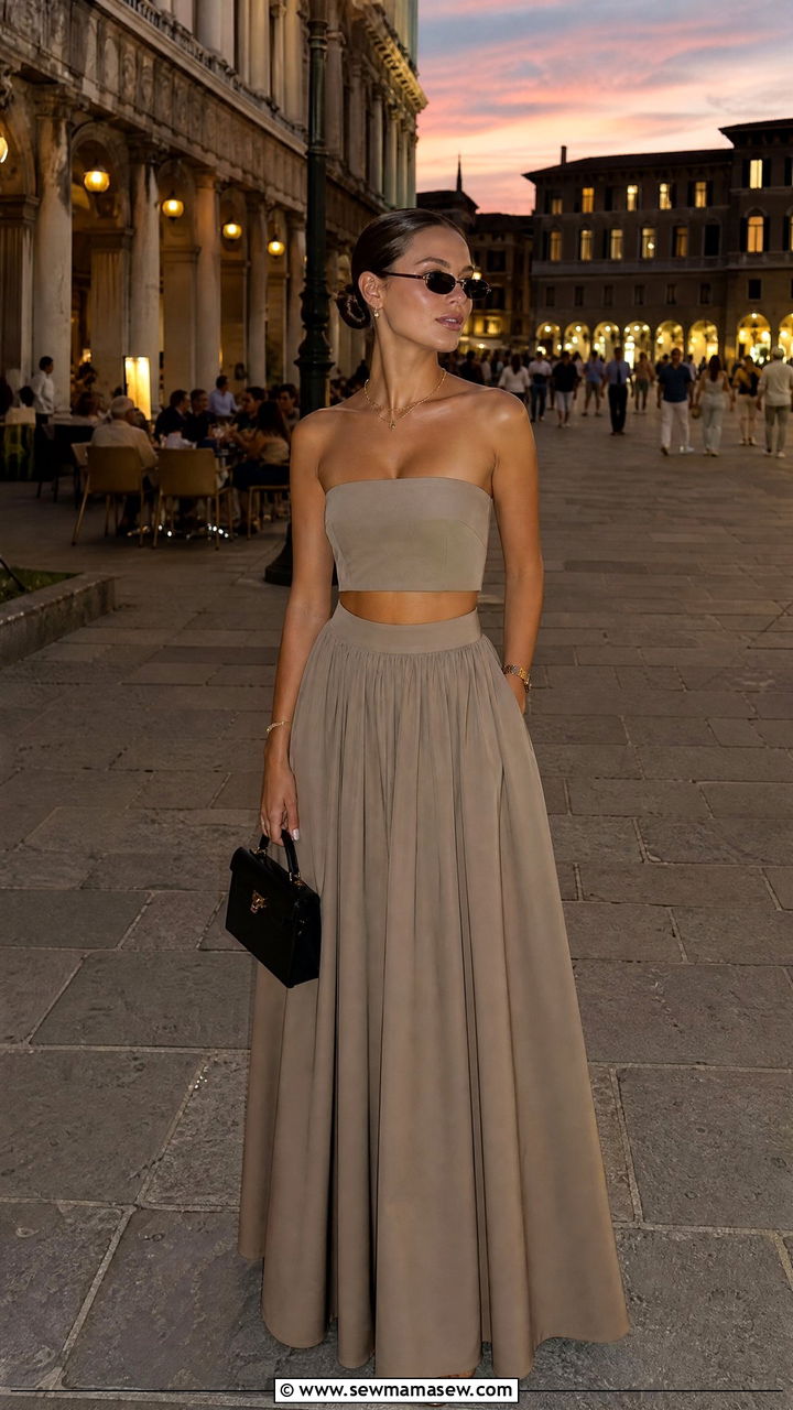 Strapless Crop Top With Matching Full Maxi Skirt - 30 European summer outfits ideas