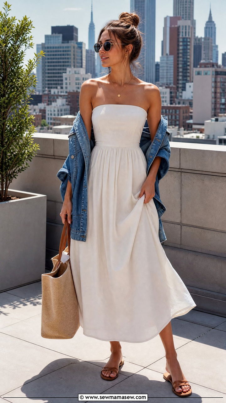 Strapless Dress and Blazer Outfit - 30 summer day to night outfit ideas