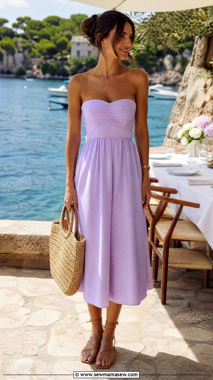 Strapless Dress and Woven Tote Bag - 30 summer romantic outfit ideas