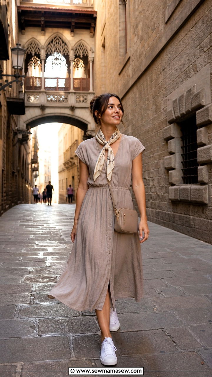 Strapless Linen Jumpsuit With Raffia Tote - 40 What to wear in Barcelona