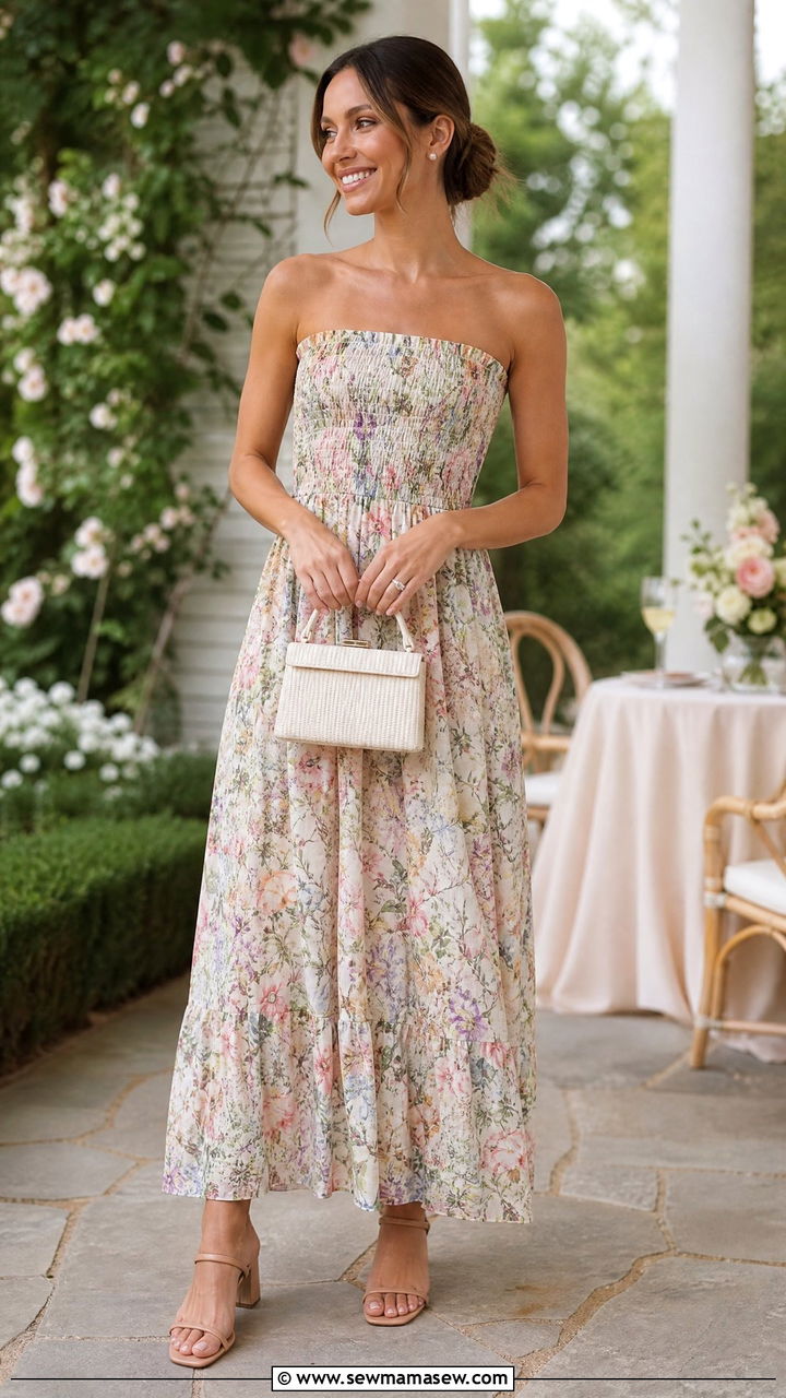 Strapless Maxi Dress Garden Party Outfit - 30 summer maxi dress outfit ideas